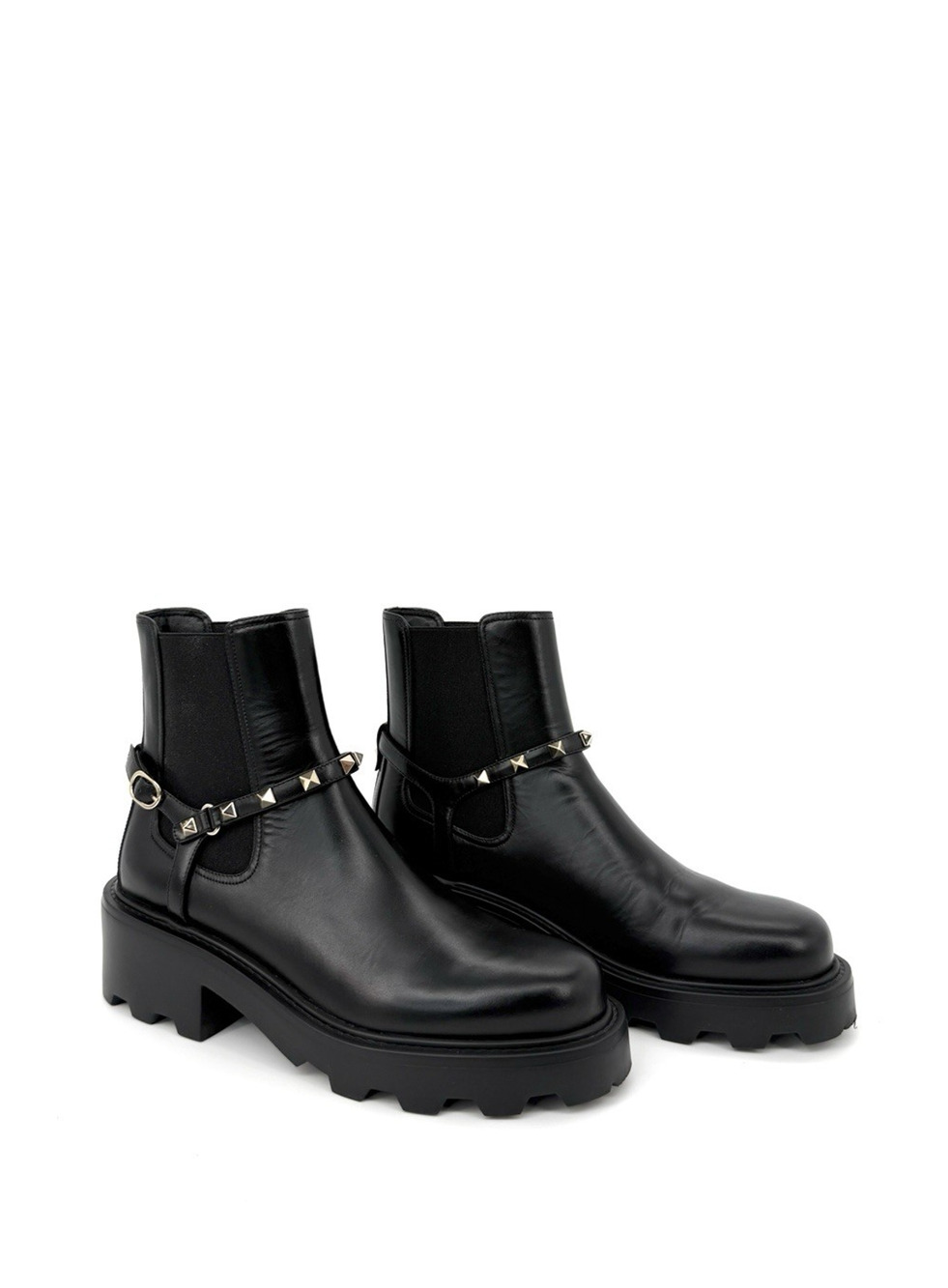 Valentino Garavani 38.5 Beatle 55 Rockstud Chelsea Ankle Boots Black Leather
